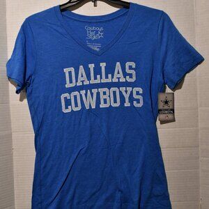 Dallas Cowboys Her Style Women's Distressed Coaches Tee Royal Blue NWT Large